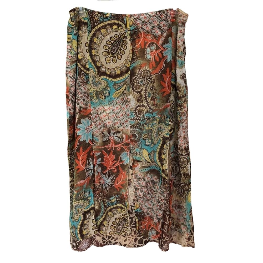 RQT Chiffon A-Line Midi Skirt Geometric Floral Size 6P 2 Layers